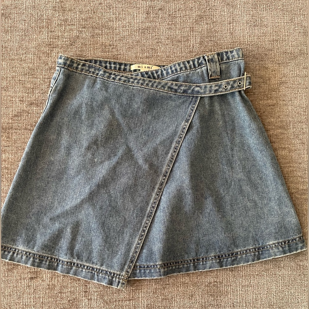 Miami wrap denim mini skirt